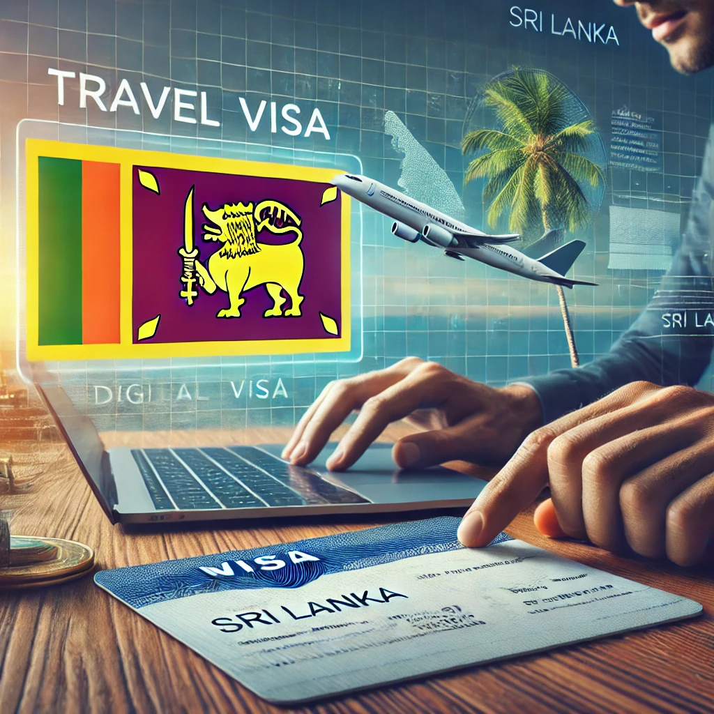 A-featured-image-showing-a-digital-travel-visa-application-concept-for-Sri-Lanka.-In-the-foreground-a-user-is-seen-applying-for-a-visa-online-through